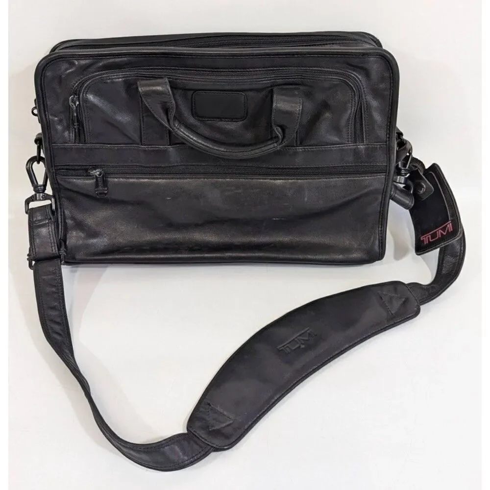 Tumi Nappa Leather 2Way Briefcase Business Bag‎ Black w/ Laptop Sleeve